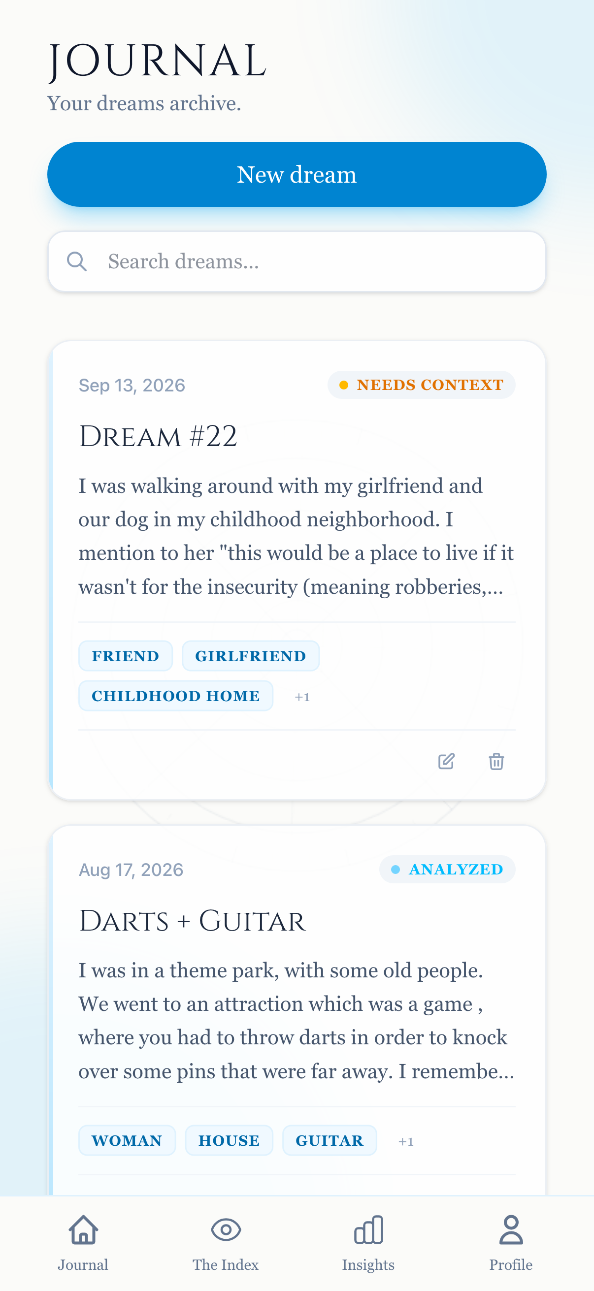 Dream journal entries in The Night Atlas